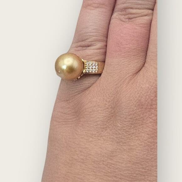 Golden Pearl and Diamond Accent Silver Ring BBJ 925 Size 9 Vintage Jewelry - Picture 6 of 10